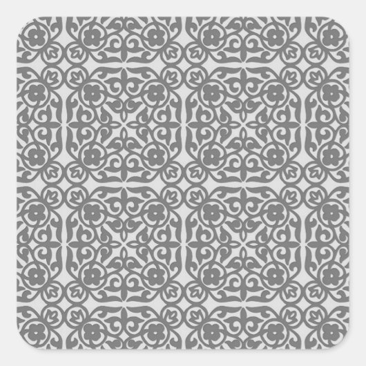 中世ダマスクパターン、シルバーグレー スクエアシール (正面)