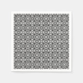 中世ダマスク模様、白黒 スタンダードカクテルナプキン (正面)