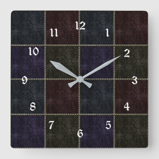 中世ダマスク金ゴールド縫い付けブロックゴシック時計 スクエア壁時計 (正面)