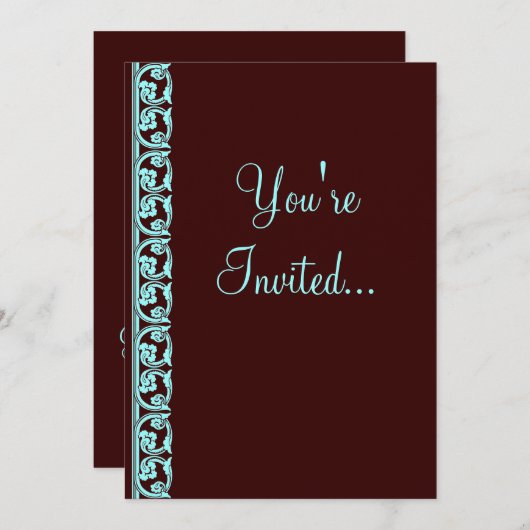 中世ティール(緑がかった色)オンチョコレートカスタム招待状 招待状 (正面/裏面)