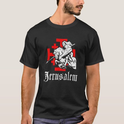 中世テンプラール騎士の戦い馬エルサレム下士号 Tシャツ (正面)