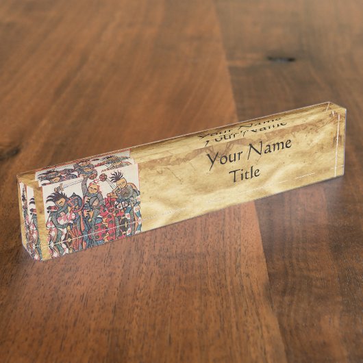 中世トーナメント、戦いの騎士および乙女 デスクネームプレート (側面)