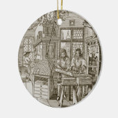 中世ドイツの印刷機(版木、銅版、版画) セラミックオーナメント (左)