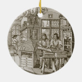 中世ドイツの印刷機(版木、銅版、版画) セラミックオーナメント (裏面)