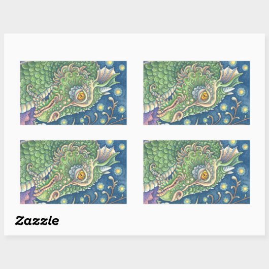 中世ドラゴンヘッドポートレート、お洒落ファンタジー 長方形シール (シート)