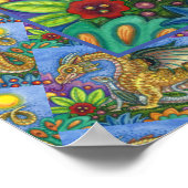 中世ドラゴン&ヤングカラフルフォークアートガーデン ポスター (角)