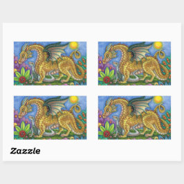 中世ドラゴン&ヤングカラフルフォークアートガーデン 長方形シール