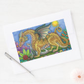 中世ドラゴン&ヤングカラフルフォークアートガーデン 長方形シール (封筒)