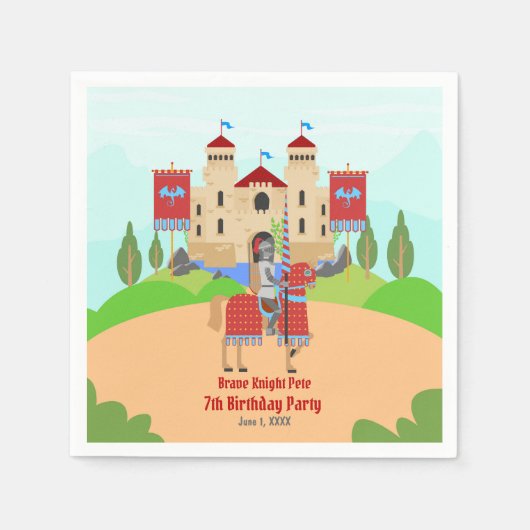 中世ナイツトーナメント誕生日パーティー スタンダードカクテルナプキン (正面)