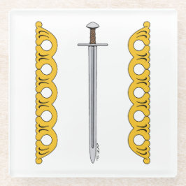 中世ノルマンの刀と装飾帯 ガラスコースター