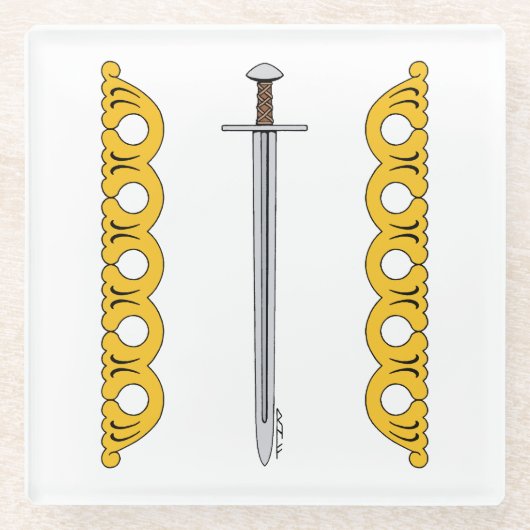 中世ノルマンの刀と装飾帯 ガラスコースター (正面)