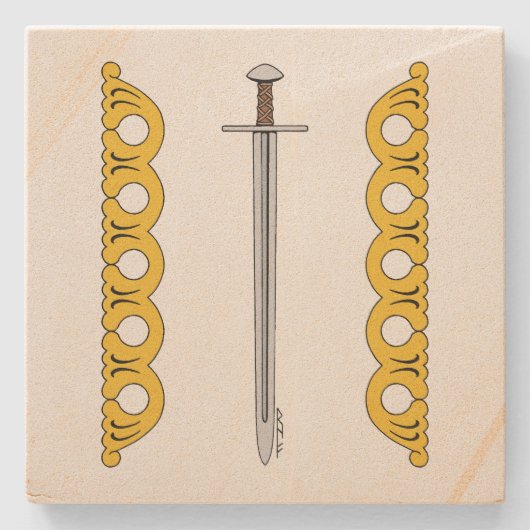 中世ノルマンの刀と装飾帯 ストーンコースター (正面)