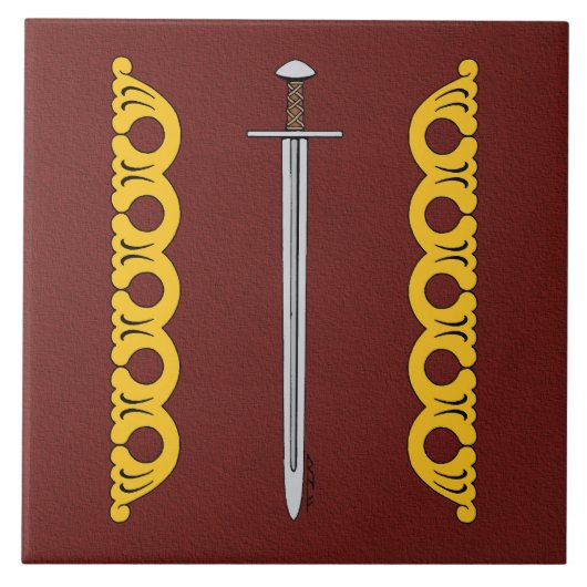 中世ノルマンの刀と装飾帯 タイル (正面)