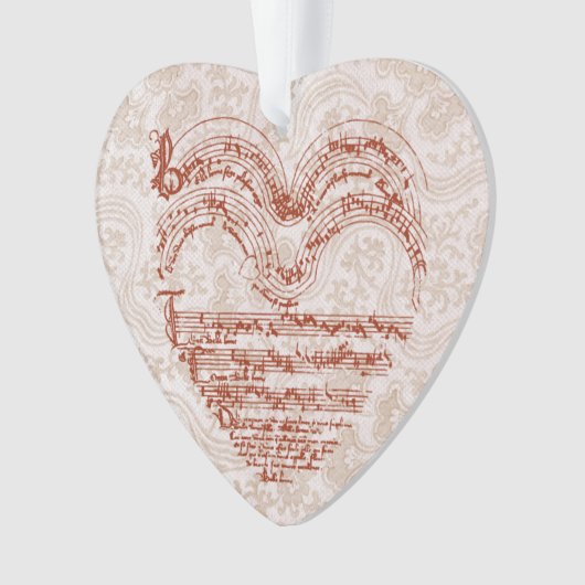 中世ハート音楽原稿花柄の背景幕 オーナメント (正面)
