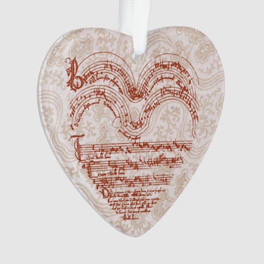 中世ハート音楽原稿花柄の背景幕 オーナメント (正面)