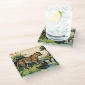 中世ヒョウとウォーターフォール自然 ガラスコースター (アングル)