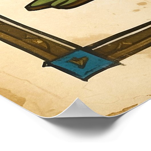 中世ヒョウイラストレーションオールドアート ポスター (角)