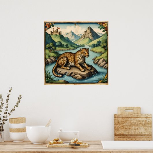 中世ヒョウ古美術自然 ポスター (キッチン)