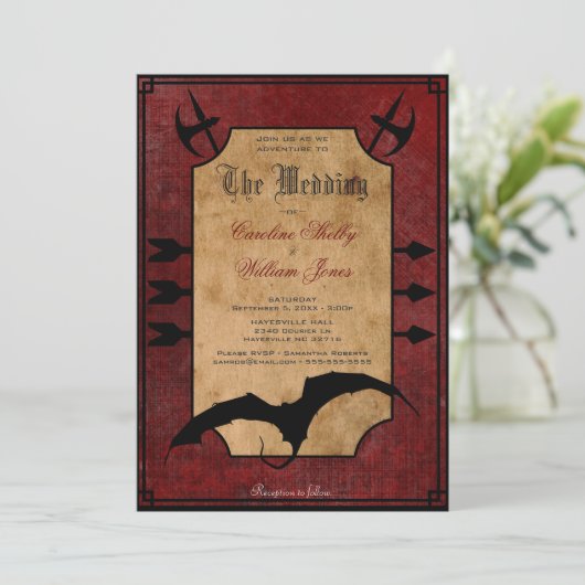 中世ファンタジーのドラゴンの結婚式招待状 招待状 (スタンド正面)