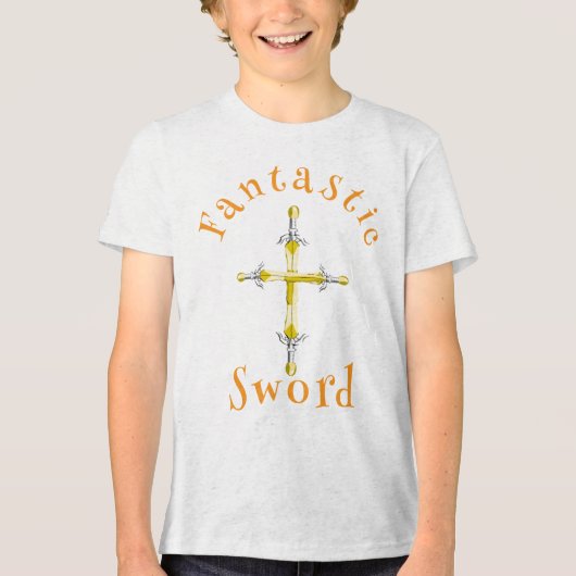 中世ファンタジーの黄金の剣 子供用 トライブレンドＴシャツ (正面)