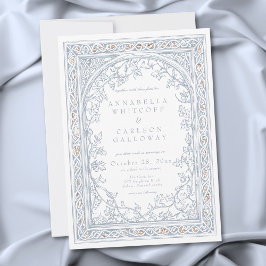 中世ファンタジーアーチ ブルー&ゴールド エッチング ウェディング 招待状