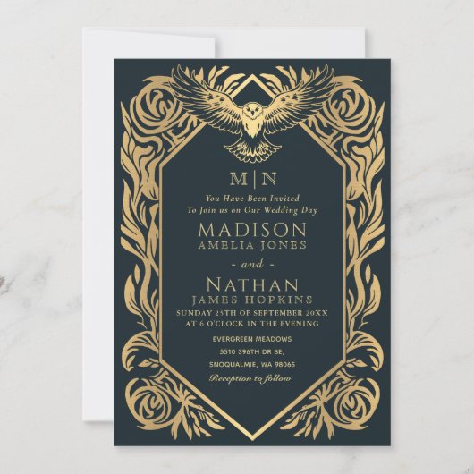 中世ファンタジーフクロウ結婚式招待状 招待状 (正面)