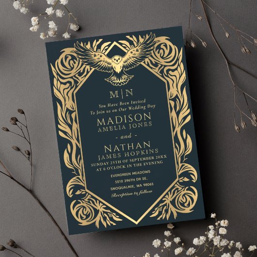 中世ファンタジーフクロウ結婚式招待状 招待状