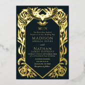 中世ファンタジーフクロウ結婚式招待状 箔招待状 (正面)