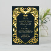 中世ファンタジーフクロウ結婚式招待状 箔招待状 (立ち正面)