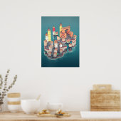 中世ファンタジー要塞アイランドタウンイラストレーション ポスター (キッチン)