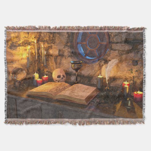 中世ファンタジー魔法使いの書斎 スローブランケット (正面)