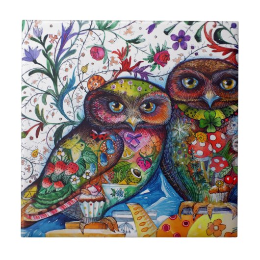 中世フクロウ1 タイル (正面)