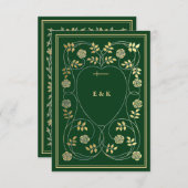 中世フローラハートと剣金ゴールド詳細RSVP エンクロージャーカード (正面/裏面)