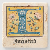 中世フローラライトレターIモノグラム ストーンコースター (正面)