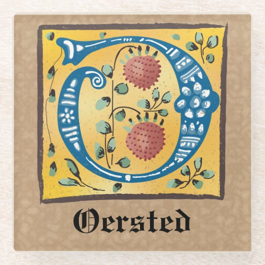 中世フローラライトレターOモノグラム ガラスコースター (正面)