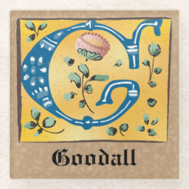 中世フローラ照光文字Gモノグラム ガラスコースター