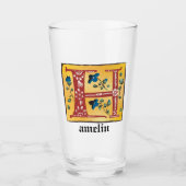 中世フローラ照光文字Hモノグラム タンブラーグラス (正面)