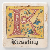 中世フローラ照光文字Kモノグラム ストーンコースター (正面)