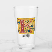 中世フローラ照光文字Kモノグラム タンブラーグラス (正面)