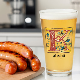 中世フローラ照光文字Kモノグラム タンブラーグラス