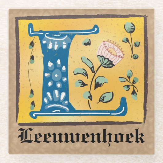 中世フローラ照光文字Lモノグラム ガラスコースター (正面)