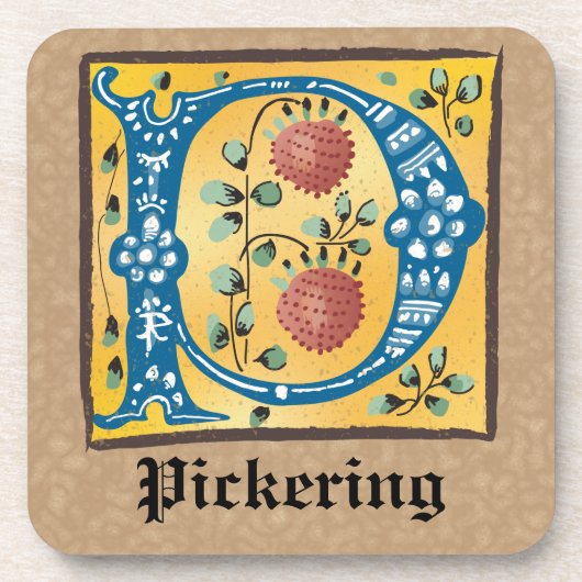 中世フローラ照光文字Pモノグラム コースター (正面)