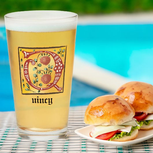 中世フローラ照光文字Qモノグラム タンブラーグラス