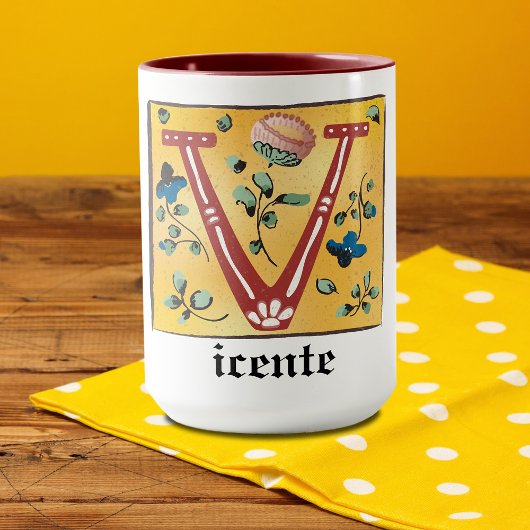 中世フローラ照光文字Vモノグラムマグ マグカップ