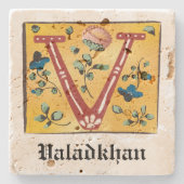 中世フローラ照光文字Vモノグラム ストーンコースター (正面)