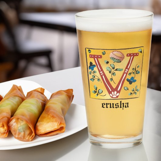 中世フローラ照光文字Vモノグラム タンブラーグラス