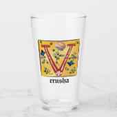 中世フローラ照光文字Vモノグラム タンブラーグラス (正面)