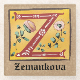 中世フローラ照光文字Zモノグラム ガラスコースター