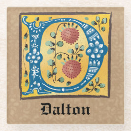 中世フローラ照明文字Dモノグラム ガラスコースター