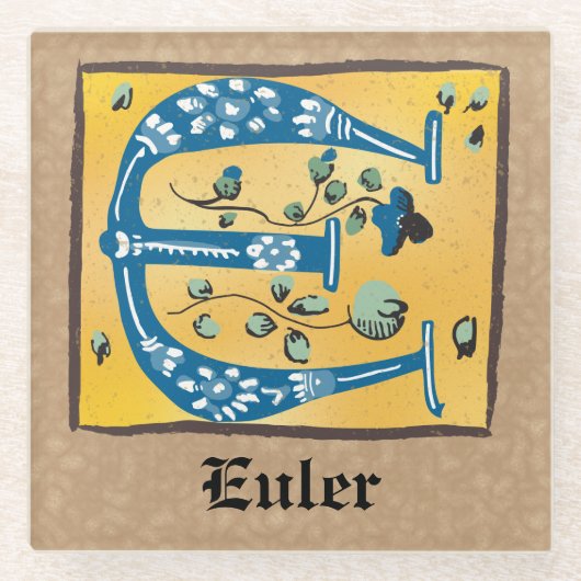 中世フローラ照明文字Eモノグラム ガラスコースター (正面)